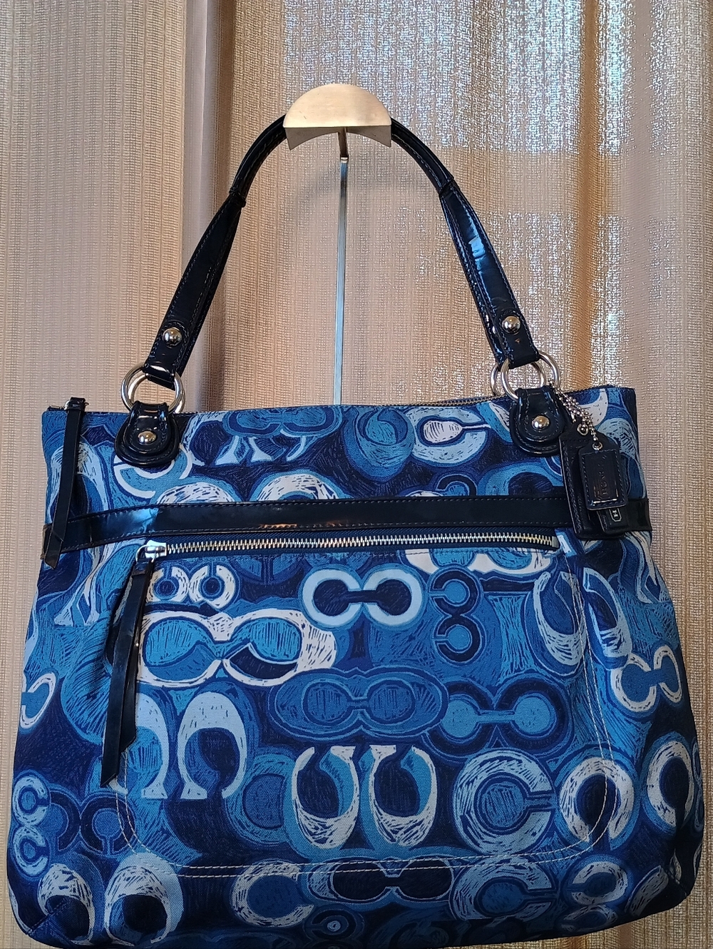 Coach Poppy Signature Pop C Denim Blue Applique Tote